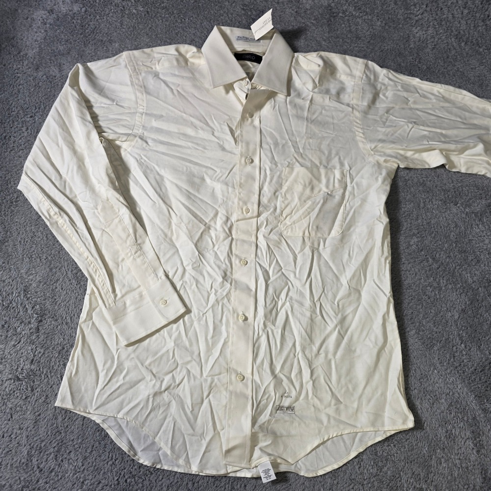 Enro Mens 15.5‎ x 33 Dress Shirt Cream Vintage Pin-Point Oxford Union Made USA
